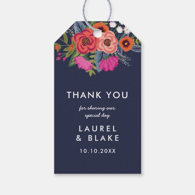Bohemisch Bouquet - Navy Blue - Danke Geschenkanhänger (Vorderseite)