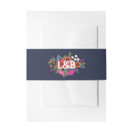 Bohemisch Bouquet - Navy Blue - Initialen Einladungsbanderole