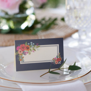 Bohemisch Bouquet - Navy Blue - Name Hochzeitsdatu Platzkarte