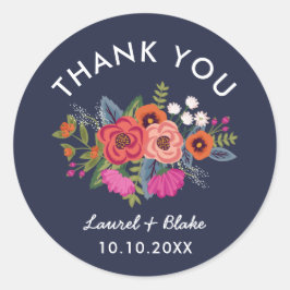Bohemisch Bouquet - Navy Blue Wedding Vielen Dank Runder Aufkleber