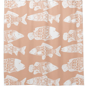 Bohemisch Chic Bloral Gemustert Fish Peach Duschvorhang