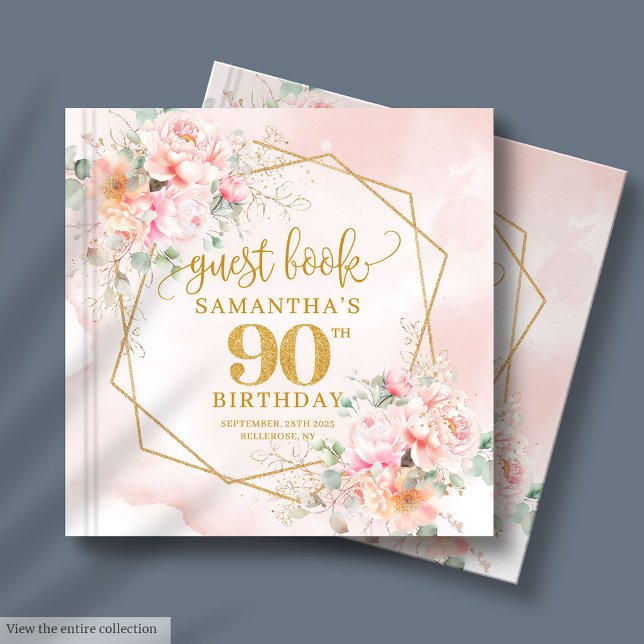 Bohemisch Chic Blush Pink Gold Floral 90. Geburtst Gästebuch (Bohemian Chic Blush Pink Gold Floral 90th Birthday Guest Book )