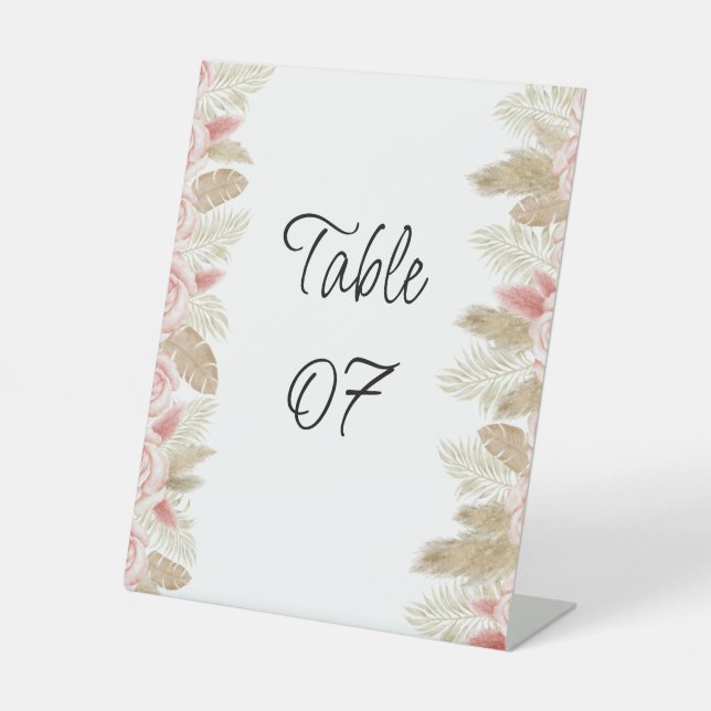 Bohemisch Chic Floral Wedding Tischnummer Sockelschild (Vorderseite)