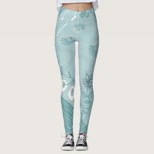 Bohemisch Chintz Illustration Dusty Duck Egg Blue Leggings