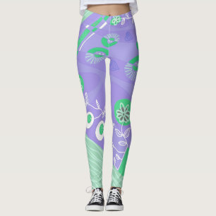 Bohemisch Chintz Illustration Lavender Green White Leggings