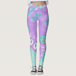 Bohemisch Chintz Illustration Lilac Spearmint Whit Leggings