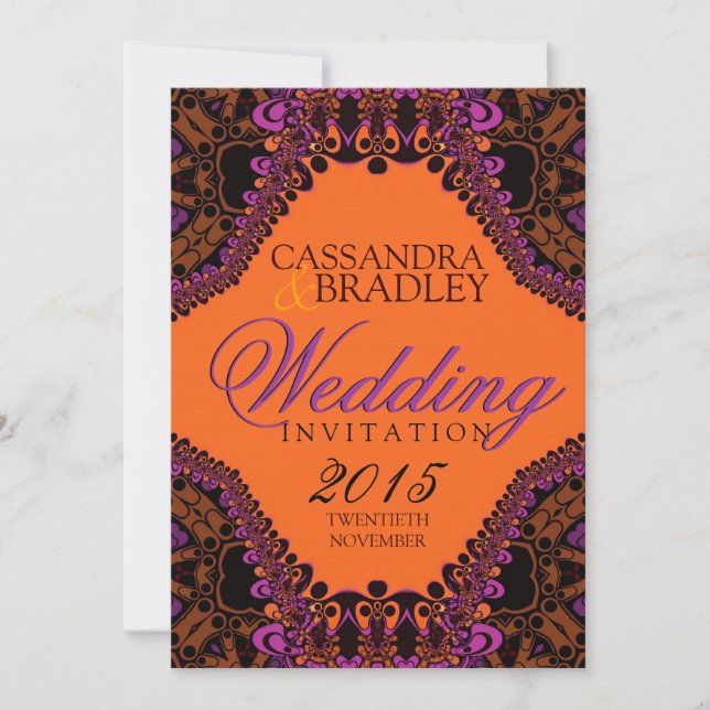 Bohemisch Damask Lace Vibrant Hochzeitseinladungen Einladung (Vorderseite)
