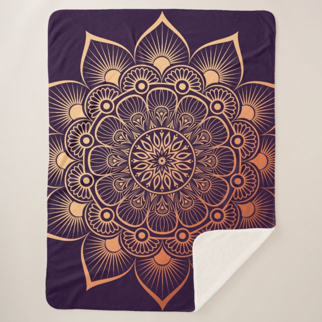Bohemisch Dark Lila Peach Mandala Sherpadecke (Vorderseite)