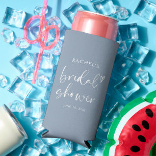 Bohemisch Dusty Blue Heart Script Brautparty Selters Dosenkühler