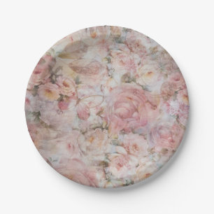 Bohemisch erröten Blumentypographie der rosa Pappteller