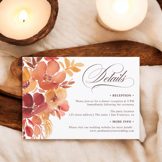 Bohemisch Fall Floral Chic Drehbuch Details Hochze Einladung (Bohemian Fall Floral chic script details wedding Invitation)