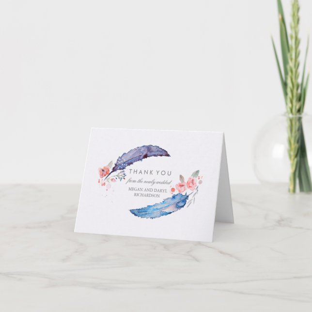 Bohemisch Feathers Tribal Style Wedding Vielen Dan Dankeskarte (Vorderseite)