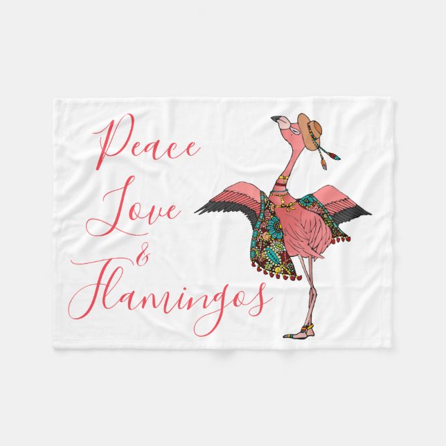 Bohemisch Flamingo: Peace Liebe & Flamingos Fleecedecke (Vorderseite (Horizontal))