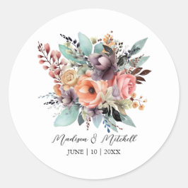 Bohemisch Floral Bouquet Wasserfarbe Runder Aufkleber