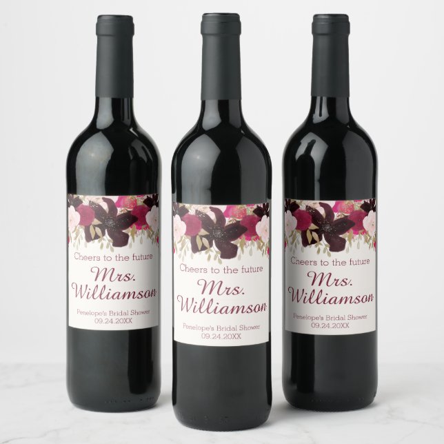 Bohemisch Floral Future Frau Brautparty Label Weinetikett (Flaschen)