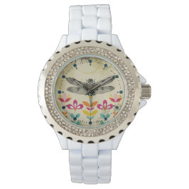 Bohemisch Garden Dragonfly Kristall Enamel Watch Armbanduhr