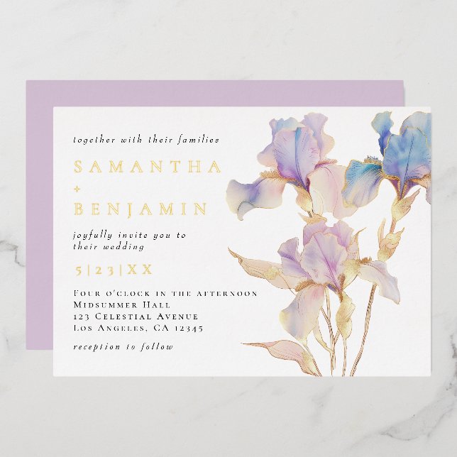 Bohemisch Iris Wedding Folieneinladung (Vorderseite/Rückseite)
