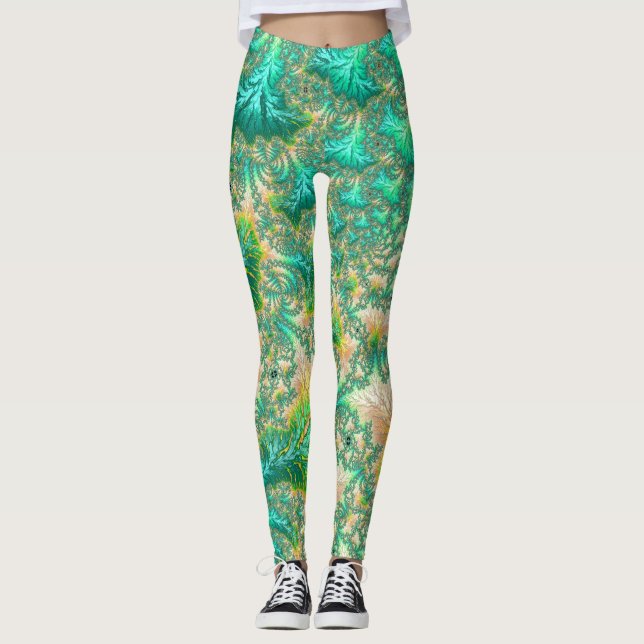 Bohemisch lebendiges Trippy-Fraktal Abstrakt Spira Leggings (Vorderseite)