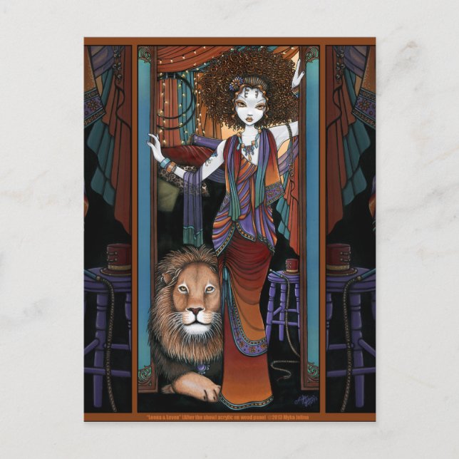 Bohemisch Lion Tamer Girl Circus Preformer Leona Postkarte (Vorderseite)