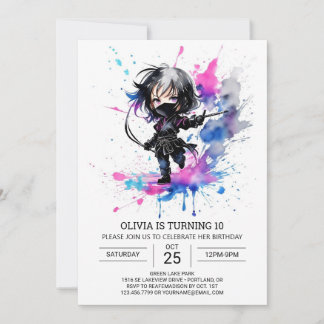 Bohemisch Little Ninja Girl Geburtstag Einladung
