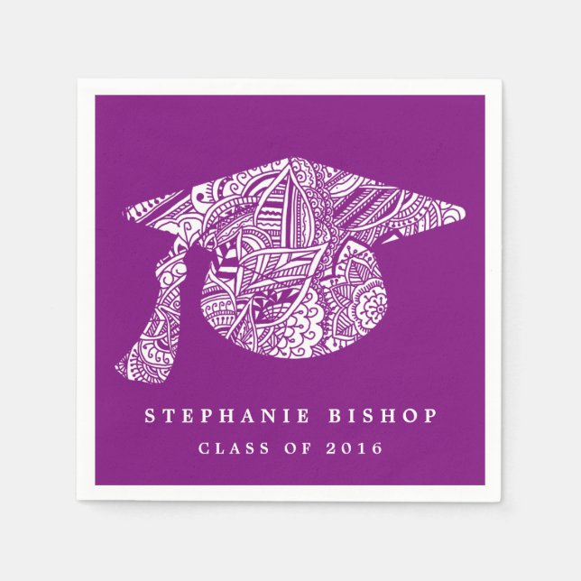 Bohemisch Mandala Pattern Abschluss Hat Lila Serviette (Vorderseite)