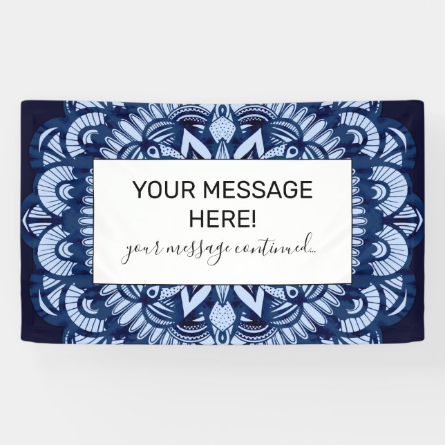 Bohemisch Navy Blue Gefärbte Krawatte Mandala Banner (Horizontal)