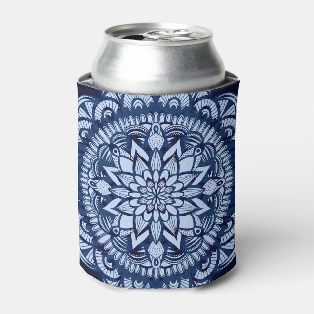 Bohemisch Navy Blue Gefärbte Krawatte Mandala Dosenkühler (Kanne Vorderseite)