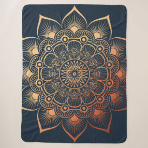 Bohemisch Navy Blue Peach Mandala Sherpadecke