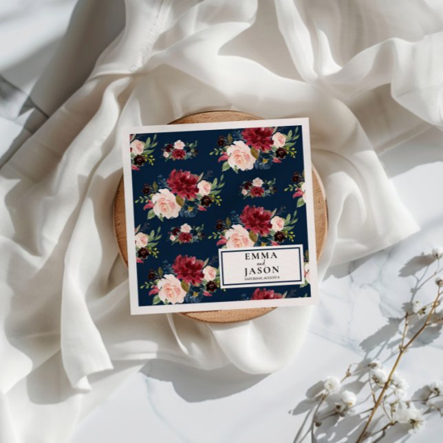 Bohemisch Navy floral Burgundy Wedding Napkins Serviette (Von Creator hochgeladen)