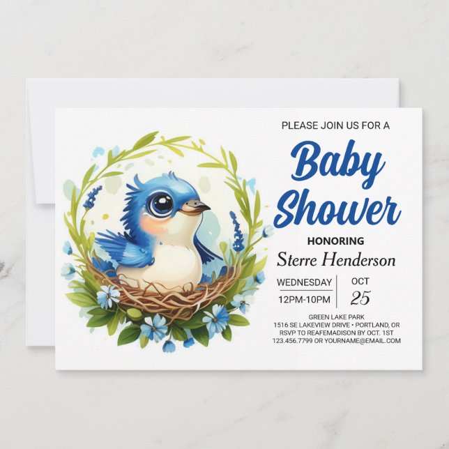 Bohemisch Nest Chic Bird Boy Baby Dusche Einladung (Vorderseite)