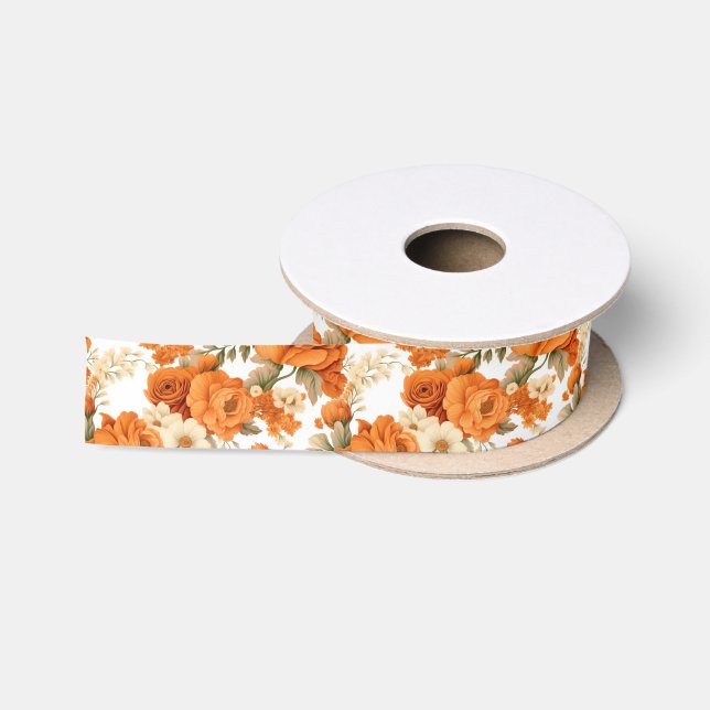 Bohemisch orangefarbene Blume Satinband (Spule)