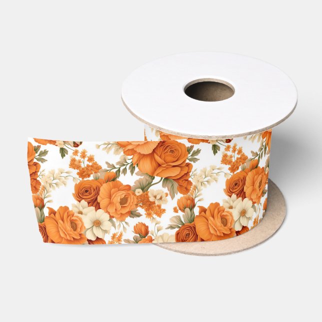 Bohemisch orangefarbene Blume Satinband (Spule)