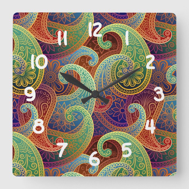 Bohemisch Paisley Timeless Pattern Quadratische Wanduhr (Vorderseite)