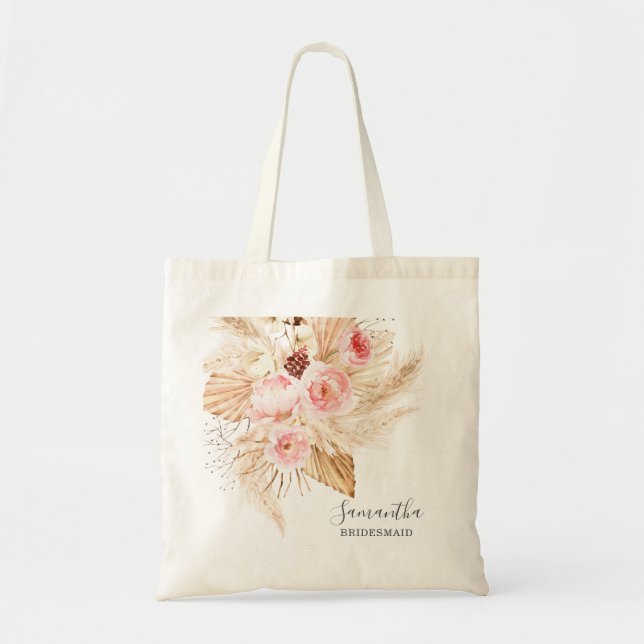 Bohemisch Pampas Grass Floral Bridesmaid Tragetasche (Vorne)