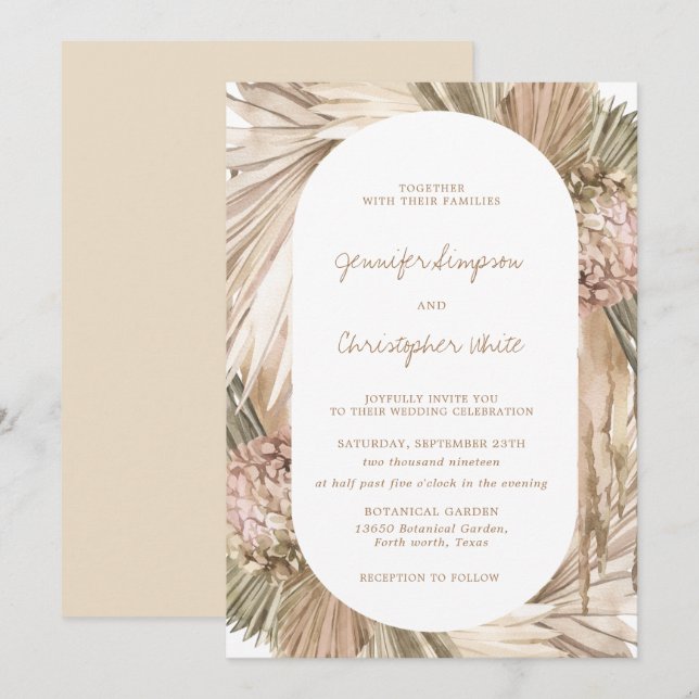 Bohemisch Pampas Grass Ivory Earthy Wedding Einladung (Vorne/Hinten)