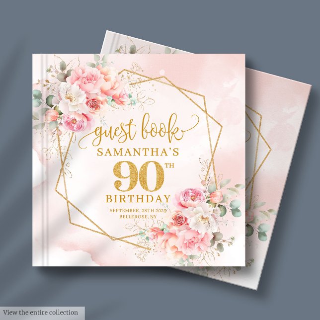 Bohemisch Pastel Pink Gold Glitzer Peonies 90. Gästebuch (Bohemian Pastel Pink Gold Glitter Peonies 90th Guest Book )