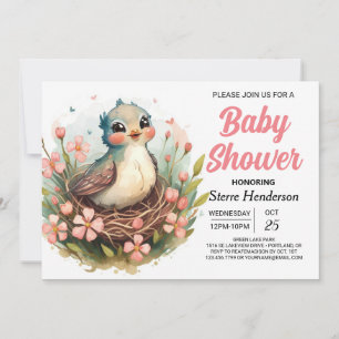 Bohemisch Pink Elegant Bird Baby Dusche Einladung