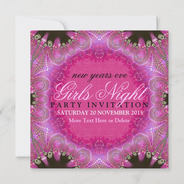 Bohemisch Pink Girls Night NYE Party Einladungen (Vorderseite)