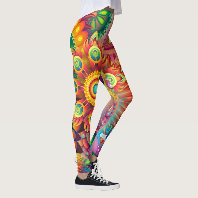 Bohemisch Psychedelic Garden Retro 70er Design Leggings (Rechts)