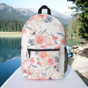Bohemisch rosa blaue Blume Blumenmuster Bedruckter Rucksack