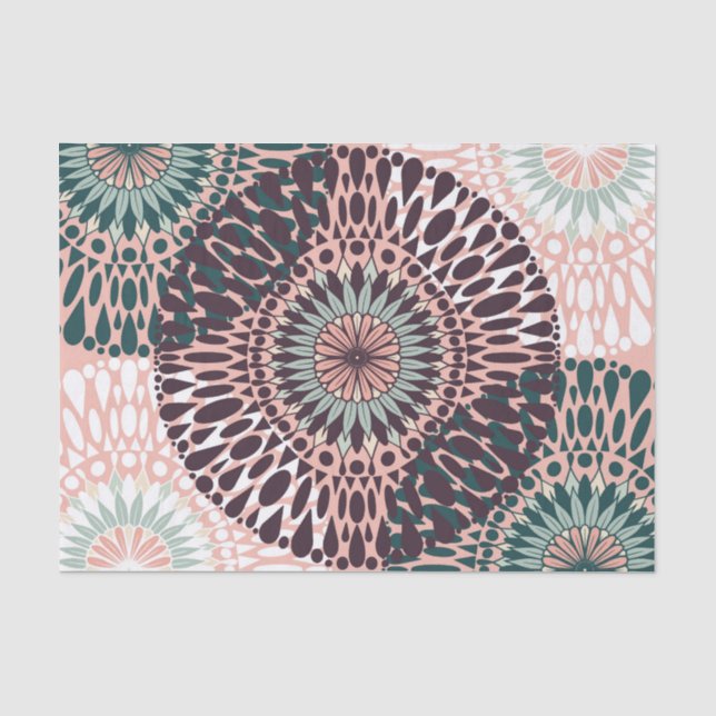 Bohemisch rosa Lila Aquamarine Flora Mandala Zeich Seidenpapier (Vorderseite)