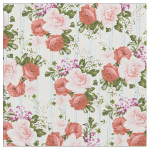 Bohemisch rosa Rosen Blume Pastellblauer Streifen Stoff