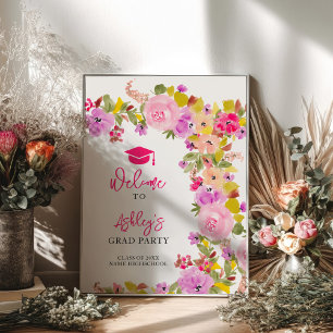 Bohemisch rosa Rosen Wildblumen Frühjahr Abschluss Poster