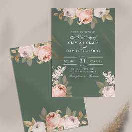 Bohemisch Sage Green Peonies Hochzeitseinladung Einladung