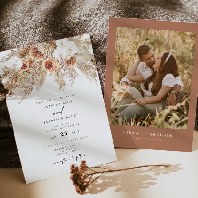Bohemisch Terracotta Foto Hochzeit im Herbst Einladung (Von Creator hochgeladen)