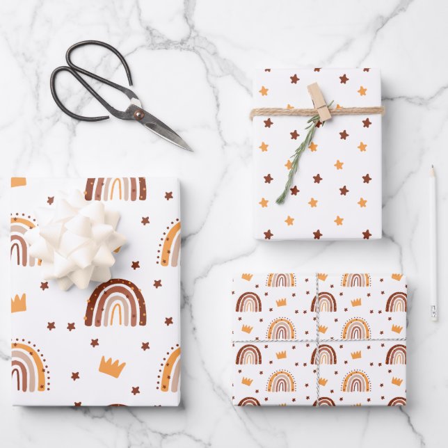 Bohemisch Terracotta Rainbow 1. Geburtstag Geschenkpapier Set (Vorderseite)