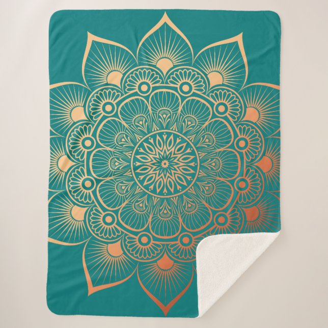 Bohemisch Türkis Peach Mandala Sherpadecke (Vorderseite)