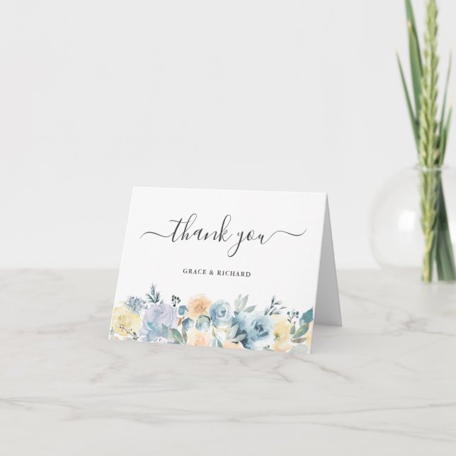 Bohemisch Vanilla Blue Chic Floral Dankeschön Kart Dankeskarte (Vorderseite)