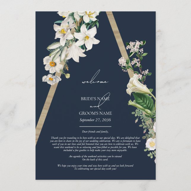 Bohemisch Wood Florals Blue Wedding Tour Programm (Vorderseite)