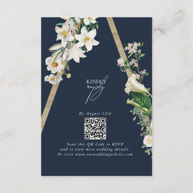 Bohemisch Wood Pyramid White Florals Blue Wedding Begleitkarte (Vorderseite)